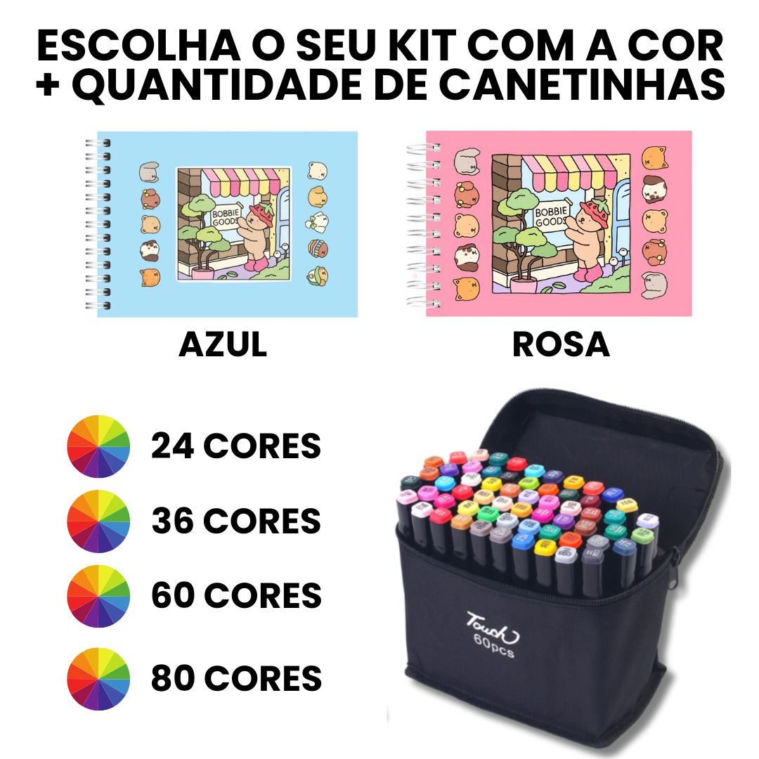 Kit Livros (50 Paginas) + Canetinhas Bobbie Goods™
