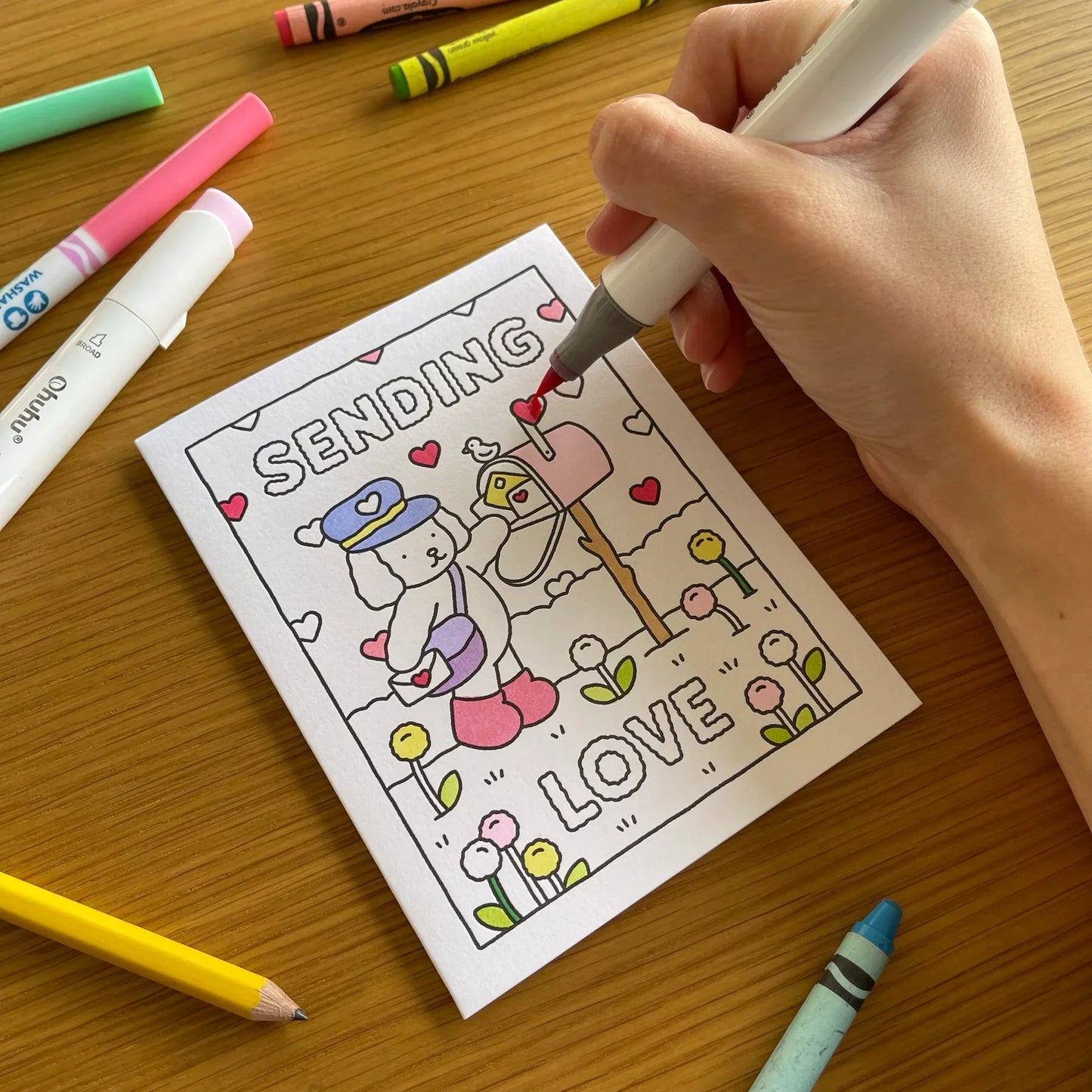 Cartão para Colorir "Enviando Amor"